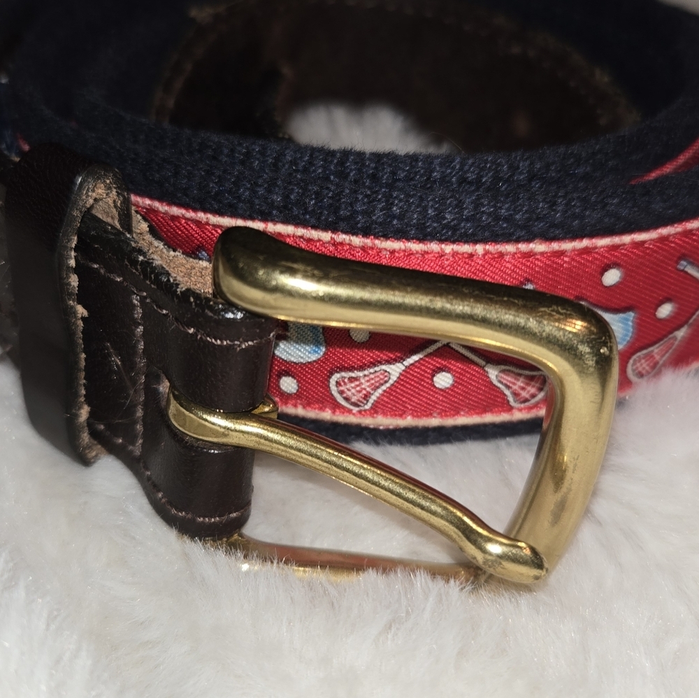 Vineyard Vines Brown Leather Lacrosse [Size 34] Belt Red Preppy Golf - Picture 4 of 7